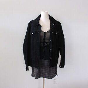 Vintage Casual Work Styles Black Suede Leather Jacket. Size: M